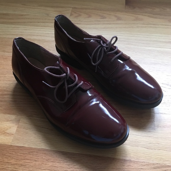 Burgundy Topshop Leather Oxford Shoes - Picture 1 of 6